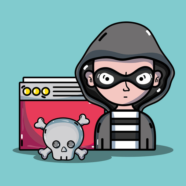 osoba hacker programátora viru v systému vektorové ilustrace - Vektor, obrázek