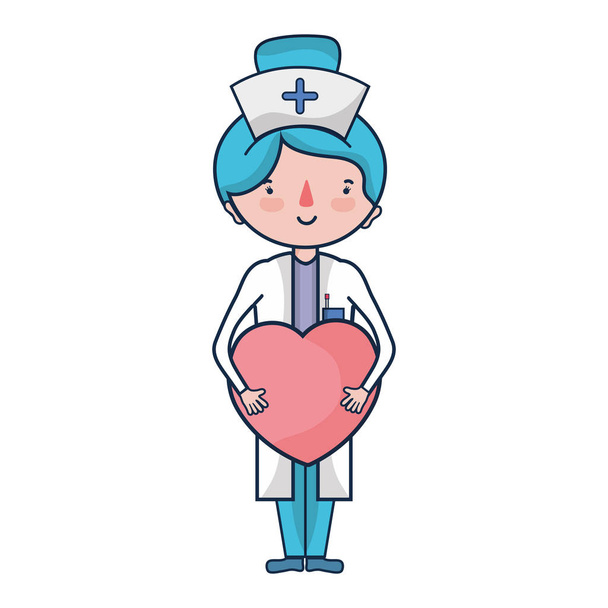zawodowe pielęgniarki z sercem w tha ręce ilustracja wektorowa - Wektor, obraz