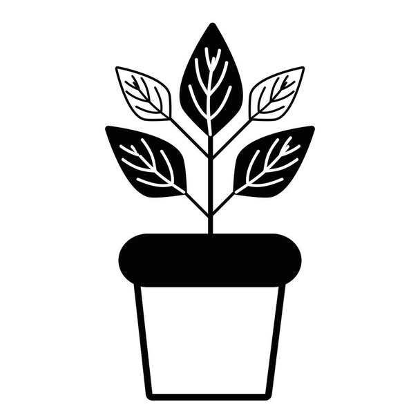 contour plant inside flowerpot to ecology preservation vector illustration - Vector, Image