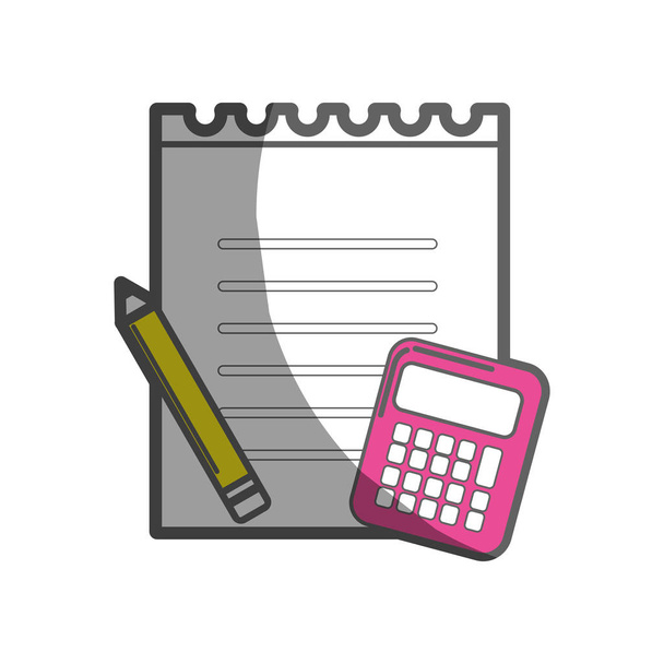 σιλουέτα σημειωματάριο χαρτί με μολύβι και αριθμομηχανή εργαλεία, εικονογράφηση διάνυσμα - Διάνυσμα, εικόνα
