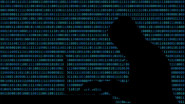 Hacker typen op een laptop met 01 of binaire nummers op het computerscherm op monitor achtergrond matrix, digitale data code in Security Technology concept. Menselijke vorm abstracte illustratie - Foto, afbeelding