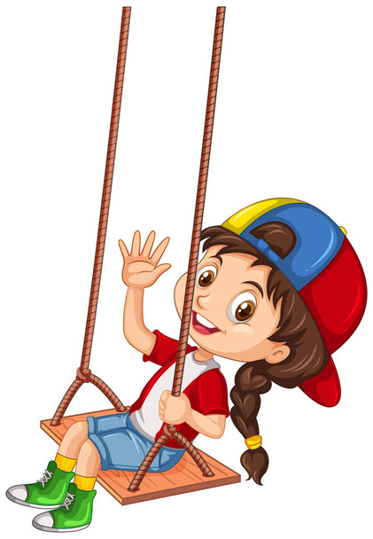 Felice ragazza palying su swing illustrazione
 - Vettoriali, immagini