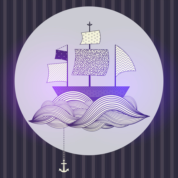 stylowe seascape z łodzi - Wektor, obraz