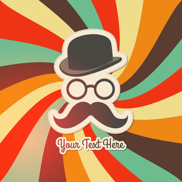 Vintage background with bowler, mustaches and glasses. - Vector, Image