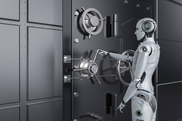 3d rendering humanoid robot open bank vault - Photo, Image
