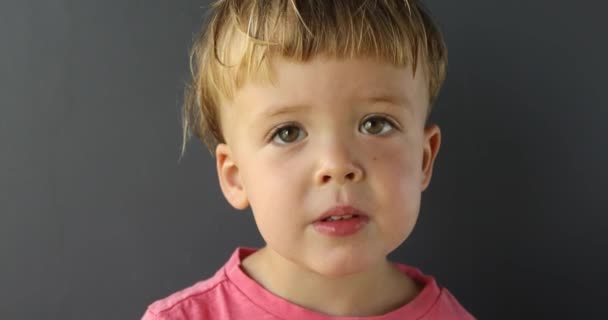 entzückend glücklicher kleiner Junge schaut in die Kamera - Filmmaterial, Video