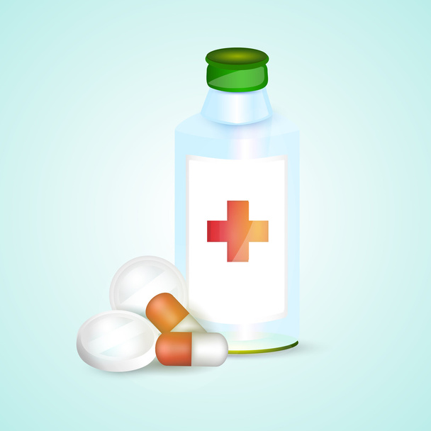 Prescrizione pillola bottiglia con pillole
 - Vettoriali, immagini