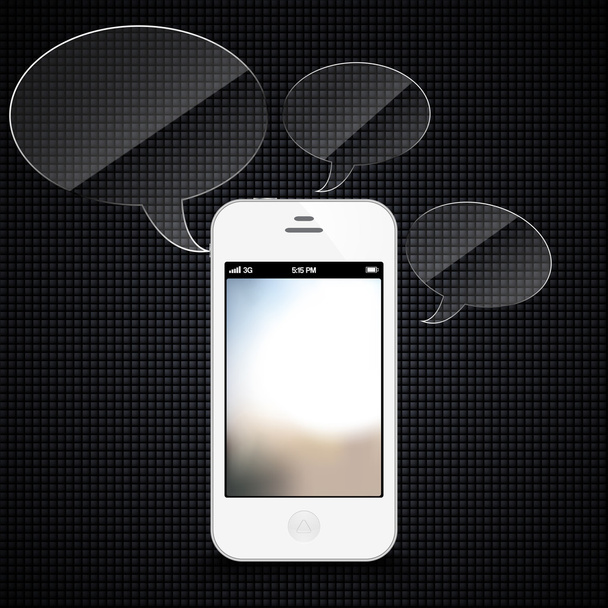 Smartphone con burbujas de habla flotando
 - Vector, imagen
