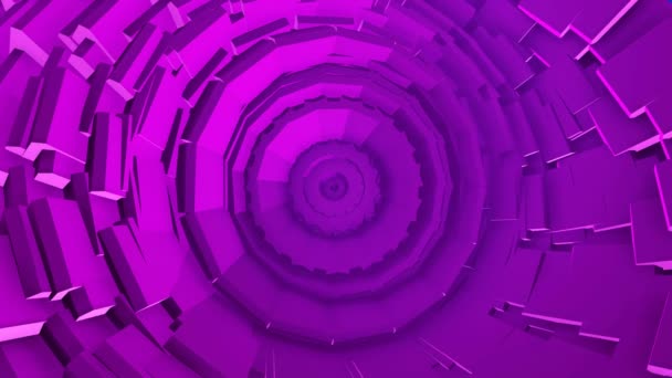 Vídeo animado abstracto con anillos concéntricos girando alrededor del centro a partir de figuras volumétricas en tonos violetas
 - Metraje, vídeo