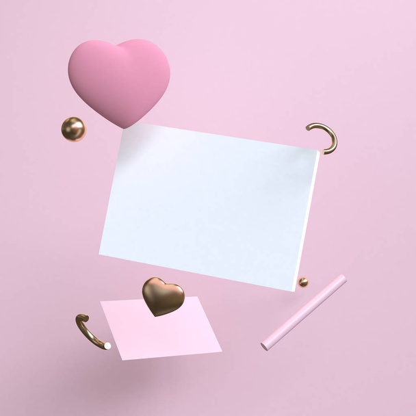 rosa minimalistischen geometrischen abstrakten Hintergrund, Pastellfarben, 3D-Render, Trendposter, Illustration. Konzept: Valentin, Liebe, Flamme. - Abbildung - Foto, Bild