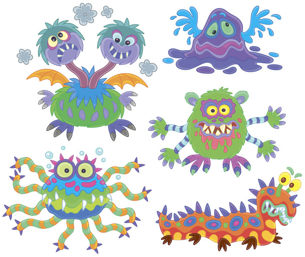 Collection of funny and terrible toy monsters, vector illustrations in a cartoon style - Vektor, obrázek