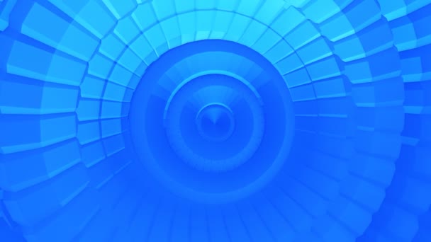 Αφηρημένη animated βίντεο με ομόκεντρους δακτυλίους που περιστρέφονται γύρω από το κέντρο από ογκομετρικές φιγούρες σε μπλε τόνους - Πλάνα, βίντεο