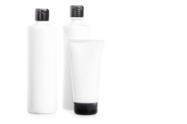 Studio shot of plastic bottles and tube isolated on white - Fotografie, Obrázek