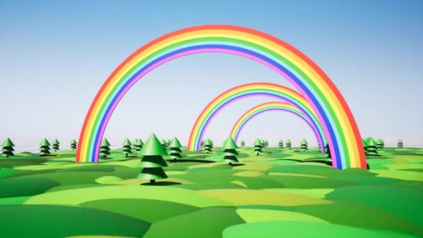 Plastové ostrov s rainbow a plastové stromy - Záběry, video