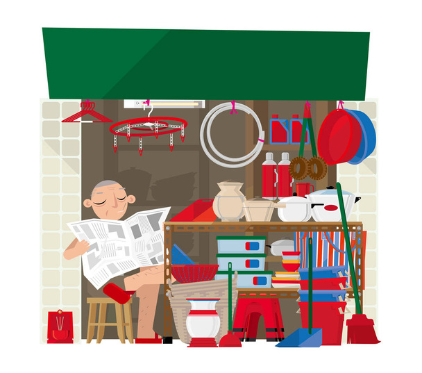Vectorillustratie van een kleine huishoudelijke goederen winkel in Hong Kong - Vector, afbeelding