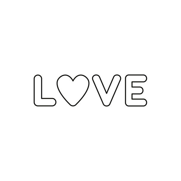 Płaska konstrukcja styl wektor ilustracja koncepcja tekstu czarny miłość serce symbol ikona na białym tle. Czarne kontury. - Wektor, obraz