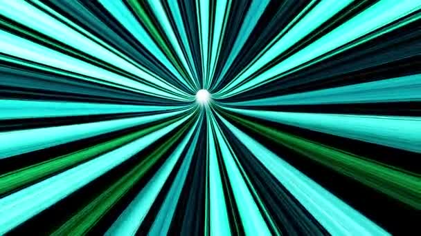 Abstracte hoge snelheid reizen in groene en blauwe getextureerde tunnel.  - Video