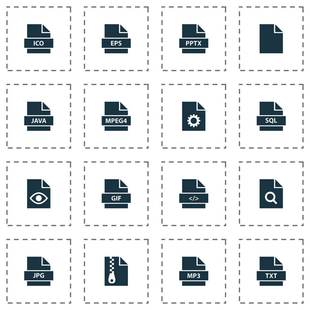 Types icons set with organize, code, doc and other eps elements. Isolated vector illustration types icons. - Vektör, Görsel