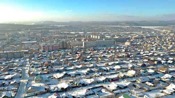 winter Ural city Miass, photo from the drone - Foto, Imagen