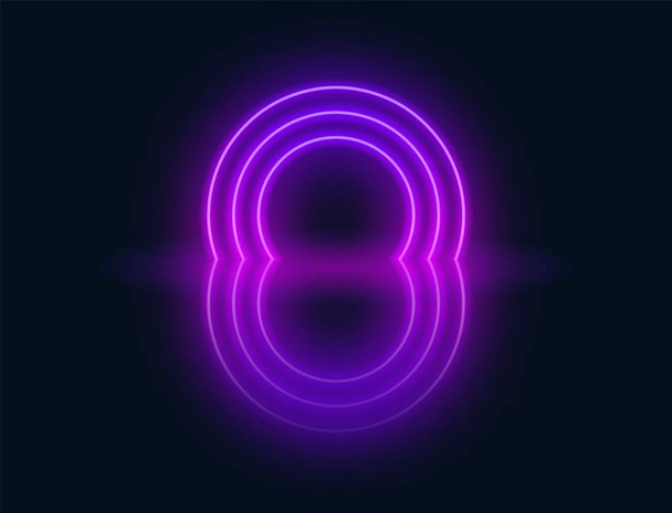 Neon futuristic background. Neon portal with reflection in the dark room. - Vector, Image