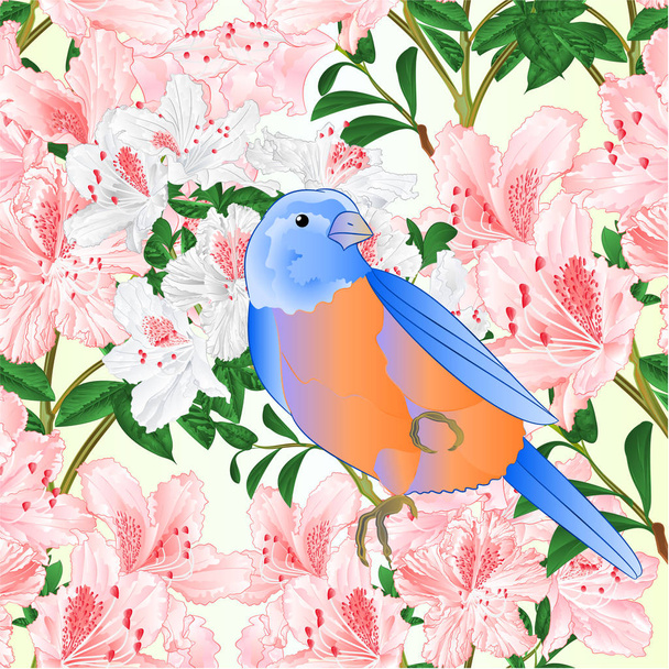 Бесшовная текстура светло-розовая рододендронная ветвь и малая певчая птица дрозд винтажный вектор иллюстрация редактируемая рука рисовать
 - Вектор,изображение