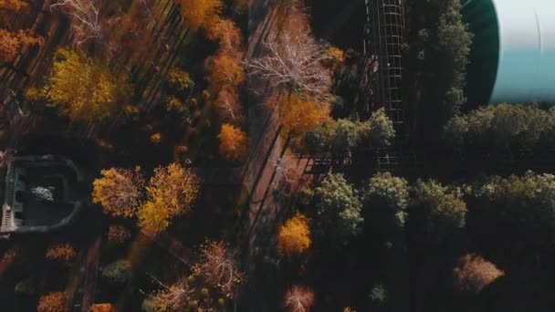 Mezhyhirya Residence, Oekraïne, luchtfoto vliegen boven op herfst, 4 k filmische kleur - Video