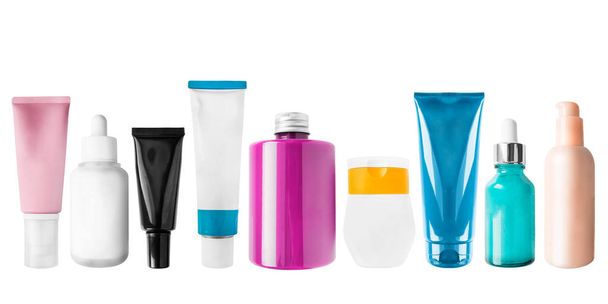 Group of cosmetic tubes and jars on white background - Φωτογραφία, εικόνα