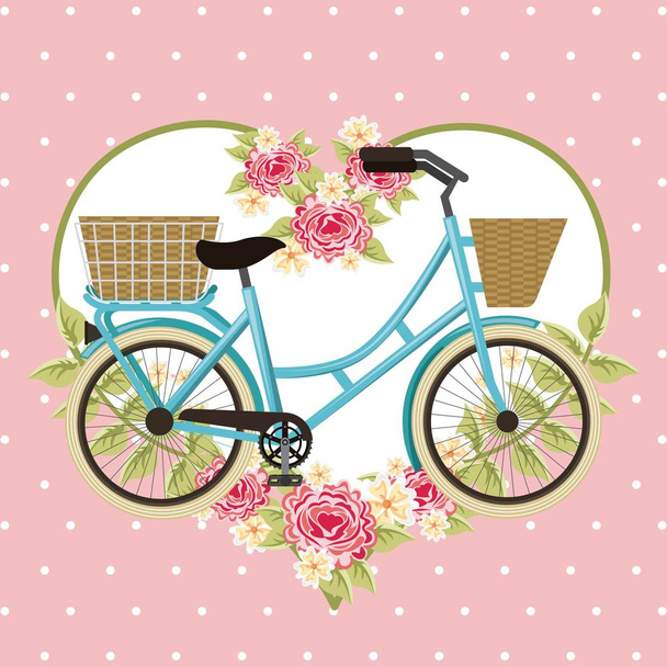 vintage bicicleta cesta flores coração decoração
 - Vetor, Imagem