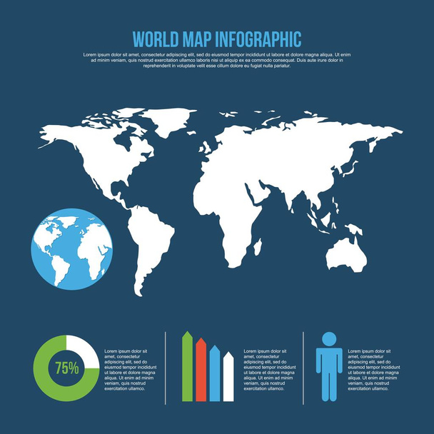 world map infographic chart population blue background - Vector, Image