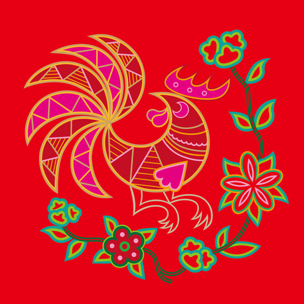 Padrão de galo de bordado chinês
 - Vetor, Imagem