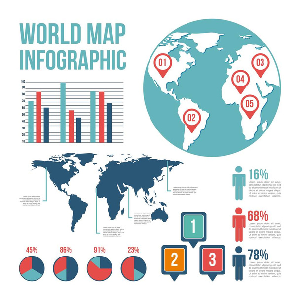 世界地図のポインター貴様国インフォ グラフィック グラフ人 - ベクター画像