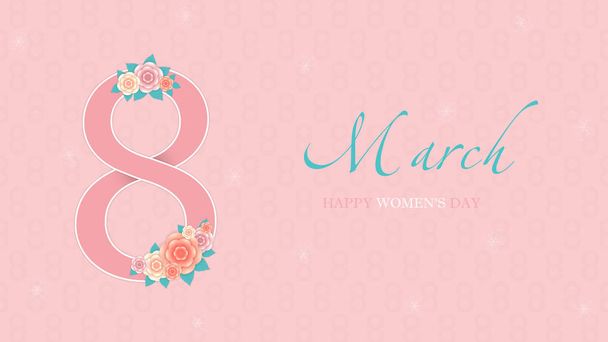 8 March international Women's day background with beautiful flowers, holiday greeting card, vector illustration - Vector, Image