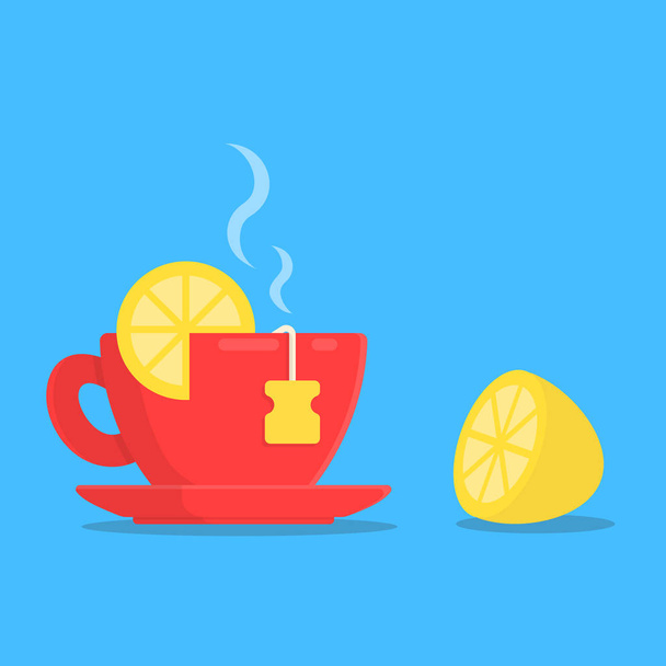 Koncepció reggeli csésze tea citromos szelet - Vektor, kép