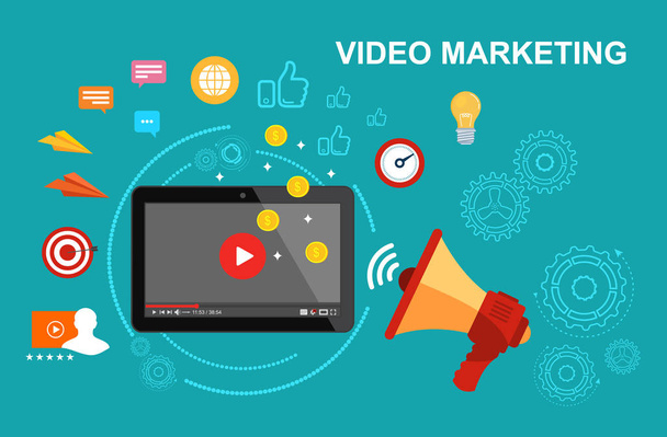 Video Marketing. Videomonetarisierung. Vektoraktiendarstellung - Vektor, Bild
