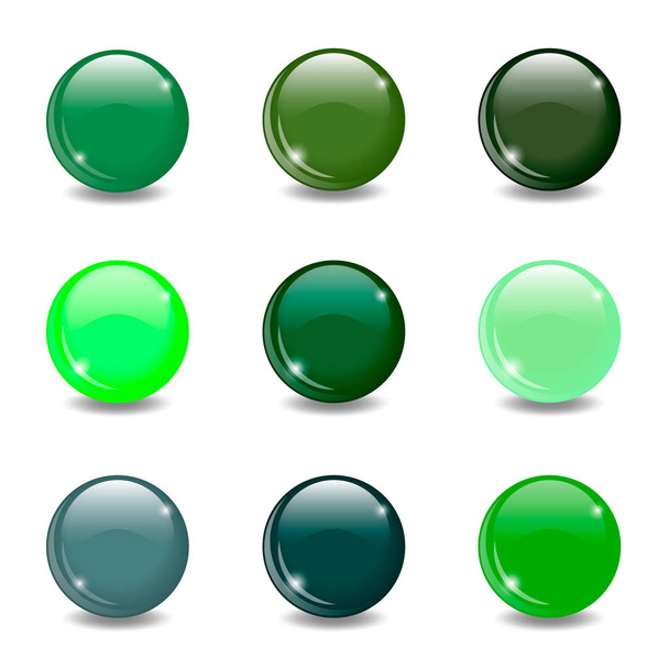 Collection of green glossy spheres isolated on white. Vector illustration for your design. - Vettoriali, immagini
