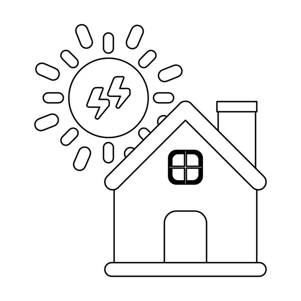 Дом с солнечной и электрической энергией черно-белый
 - Вектор,изображение