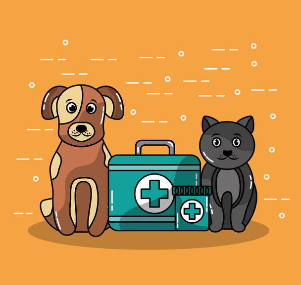 lemmikkieläinten eläinlääkäriasemat ja eläin kissan ja koiran kanssa
 - Vektori, kuva