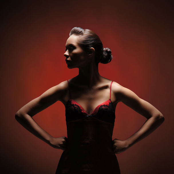 Horror woman over red background - Foto, Bild