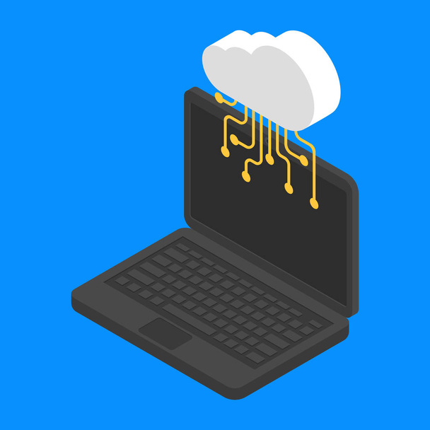 Концепція цифрової хмари з сучасним ноутбуком ізометрична
 - Вектор, зображення