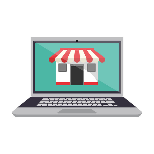 интернет-магазин с ноутбука
 - Вектор,изображение