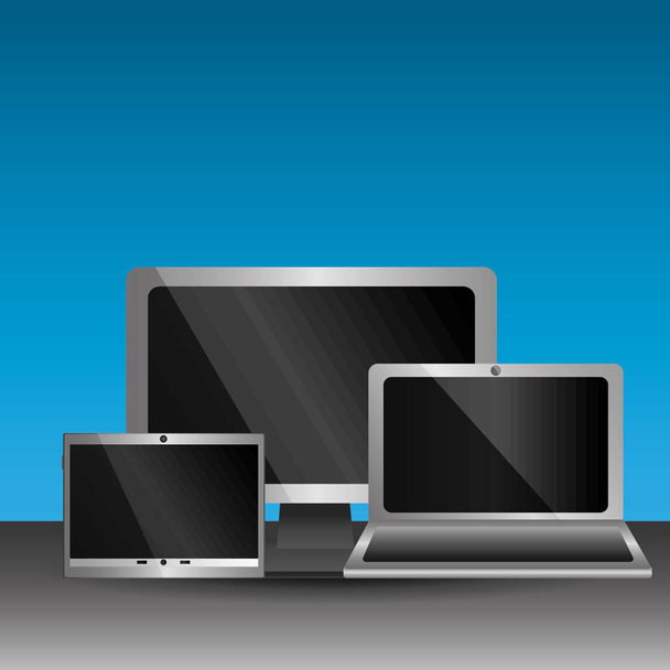 conjunto de pantallas en blanco monitor de computadora portátil tecnología de teléfonos inteligentes digital
 - Vector, Imagen