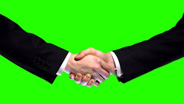Poignée de main d'affaires sur fond d'écran vert, fiducie de partenariat, signe de respect - Photo, image