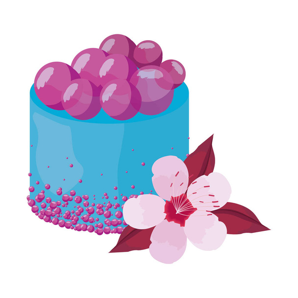 白い背景の上の甘いケーキ花 - ベクター画像
