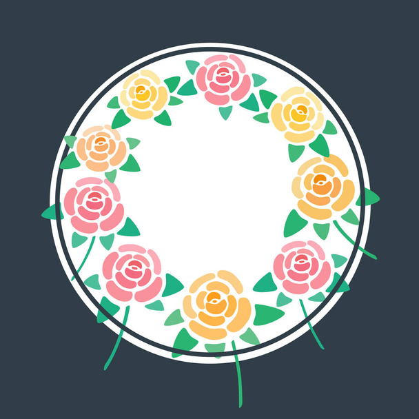 rote und gelbe Rosen runder Rahmen, Platz für Text aus Rosenblüten, Blumenbeet, schöner Blumenrand, Vektorillustration - Vektor, Bild