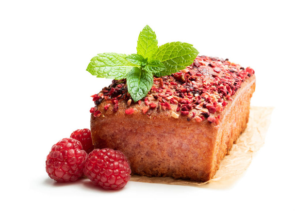 Pink  raspberry loaf cake isolated on white  - Fotografie, Obrázek
