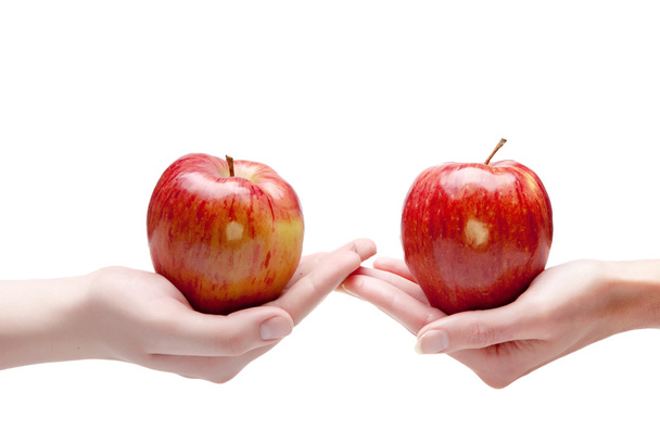 mão e maçã
 - Foto, Imagem