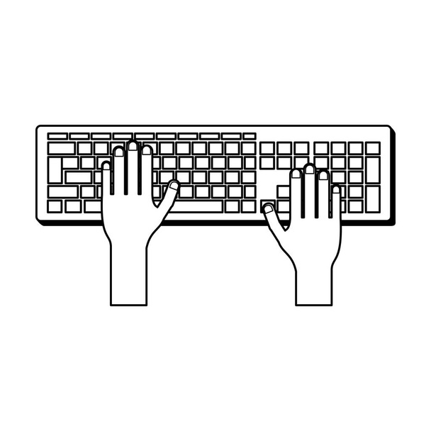 manos usando el teclado del ordenador en blanco y negro
 - Vector, imagen