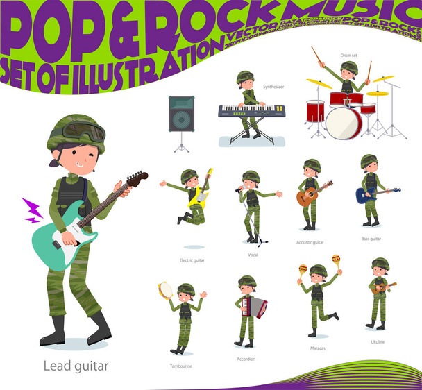 Egy sor, a hadsereg nők játszik rock 'n' roll és pop zene. Is vannak különböző eszközöket, mint például a ukulele és tambura. It's a vektor art, így könnyű szerkeszteni. - Vektor, kép
