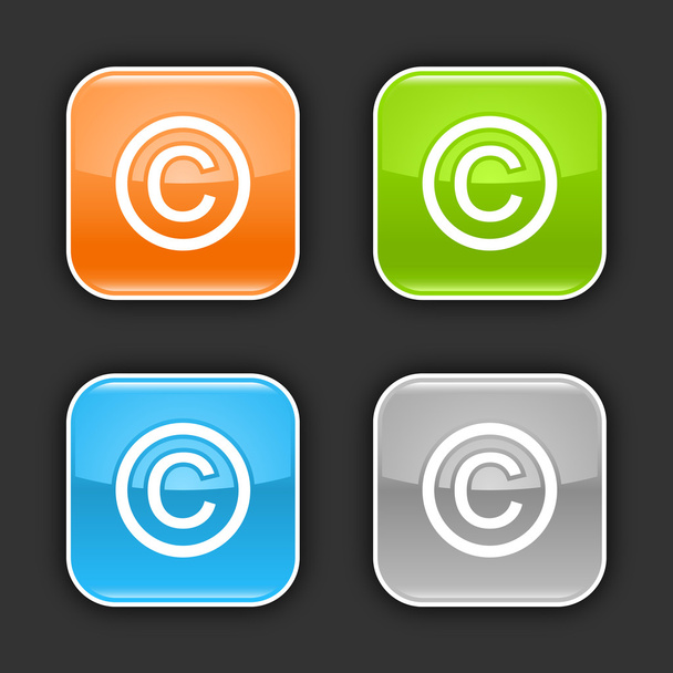 μπερδεμένη χρώμα στρογγυλεμένες τετράγωνα κουμπιά με σύμβολο πνευματικών δικαιωμάτων σε μαύρο - Διάνυσμα, εικόνα