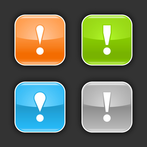 Botones cuadrados redondeados brillantes de color con signo de atención con sombra en gris. 10 eps
 - Vector, Imagen